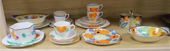 A collection of brightly designed Susie Cooper mostly for Grays, trios, dishes etc